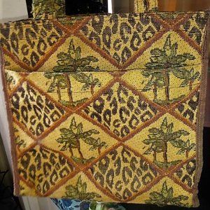 vintage palm tree/animal print tapestry tote bag. SHIPS FREE